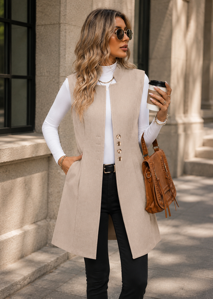 Power Move Button Up Longline Vest Coat