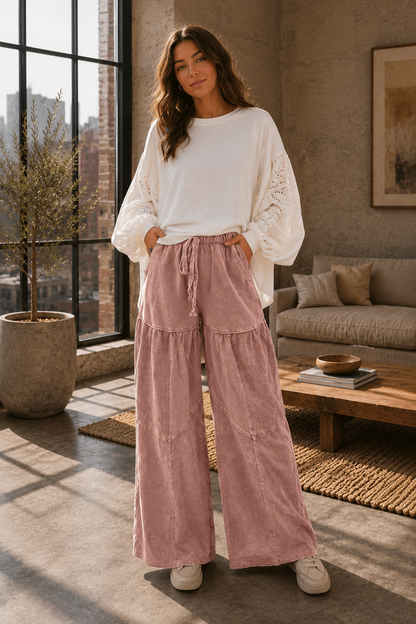 City Ease Wide Leg Patchwork Pants