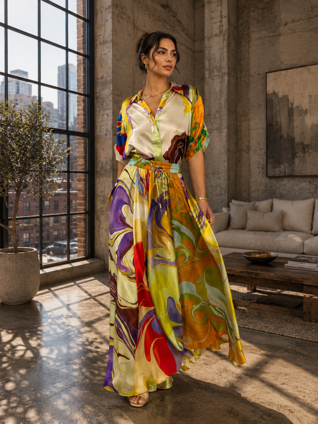 Capri Coast Printed Shirt & Skirt Set