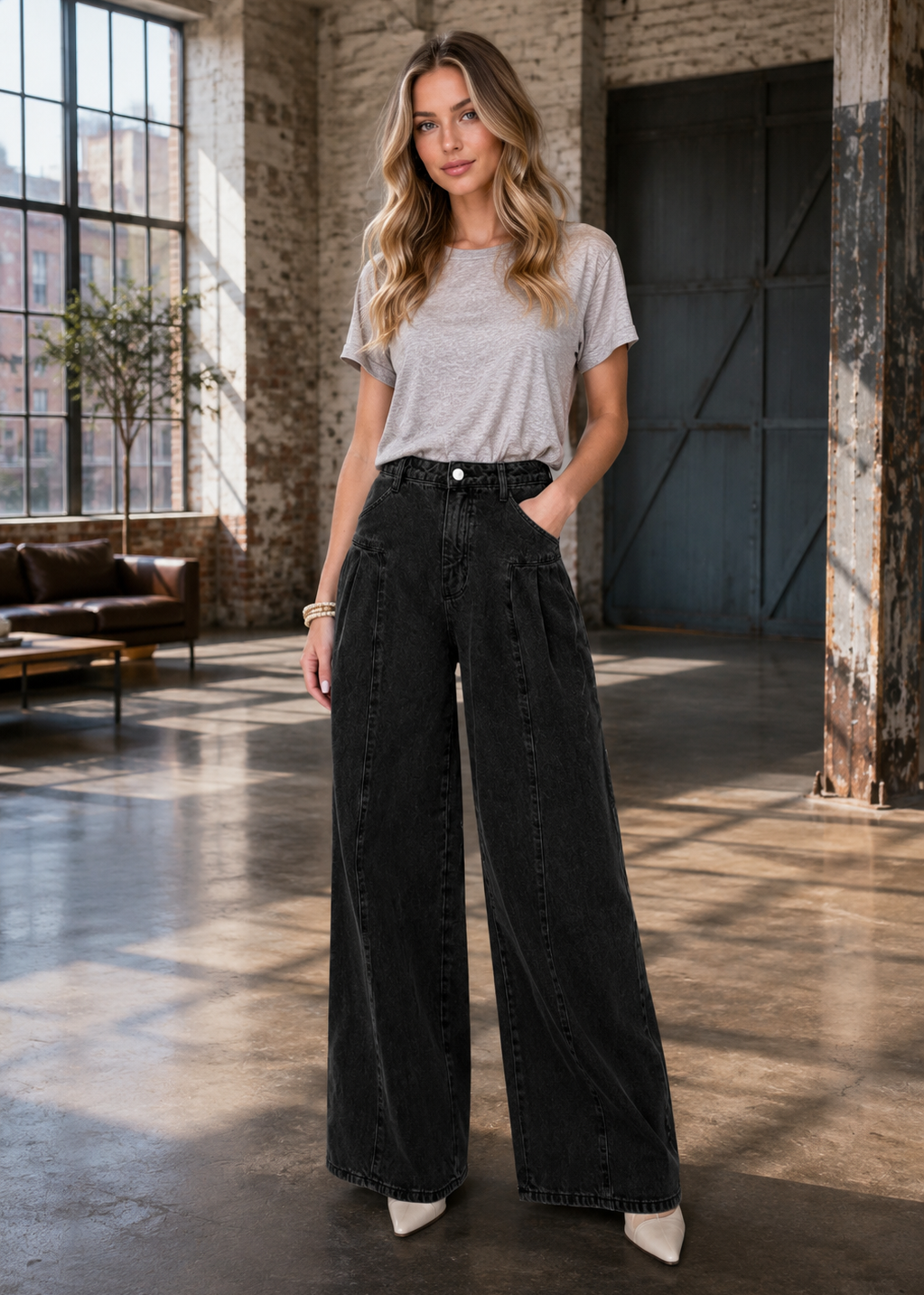 Fifth Avenue Wide Leg Black Jeans