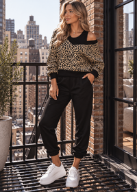 Urban Leopard Print Sweatshirt & Pants Set