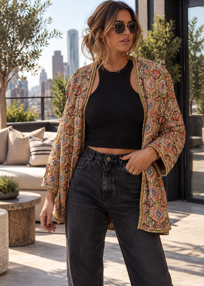 Belted Open Floral Jacket