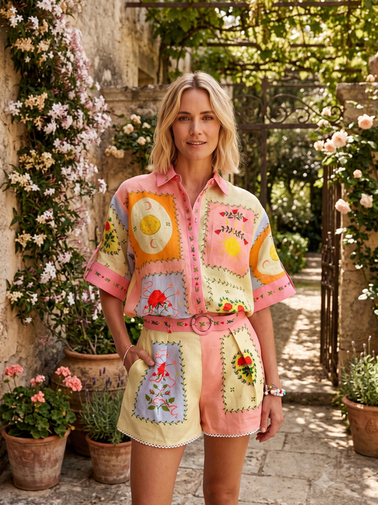 Printed Short Sleeve Shirt and Shorts Set