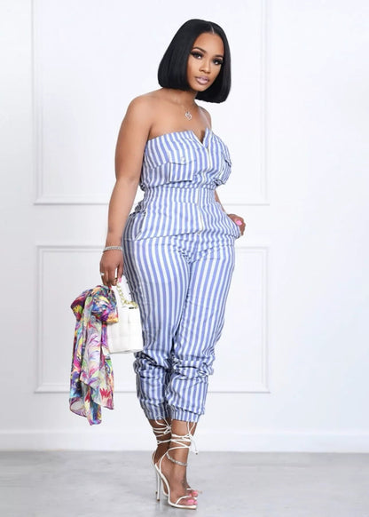 Striped Tube Casual Jumpsuit