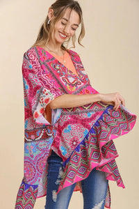 Boho Breeze Print Ruffle Hem Cover-Up